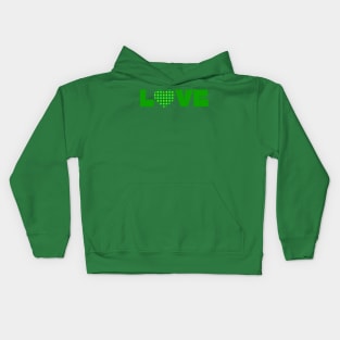 Love, Green typography with a green plaid heart Kids Hoodie